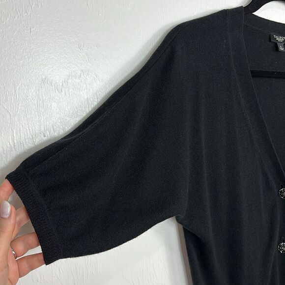 Talbots Cashmere Blend Black Short Sleeve Jeweled-Button Cardigan Sweater Size L - Picture 3 of 9